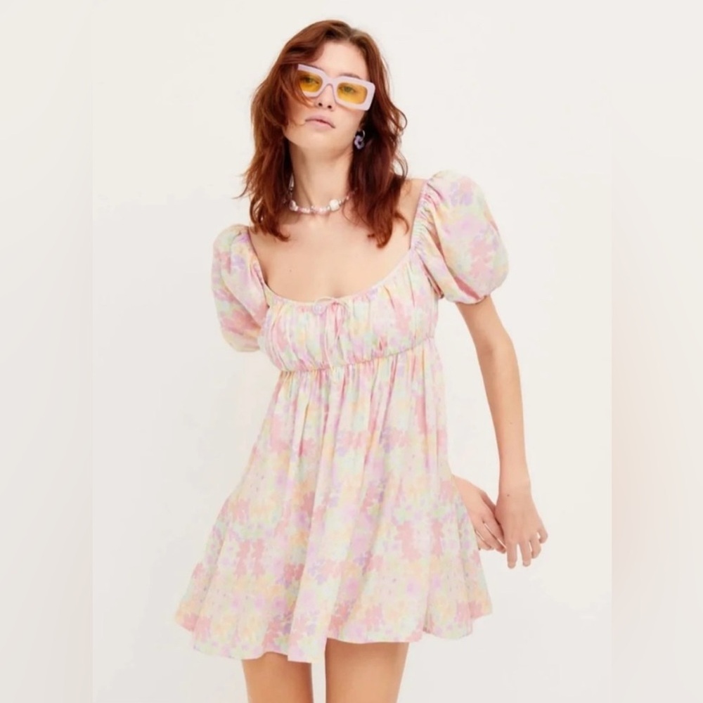 For Love & Lemons Kennedy Floral Puff Sleeve Mini Dress $180